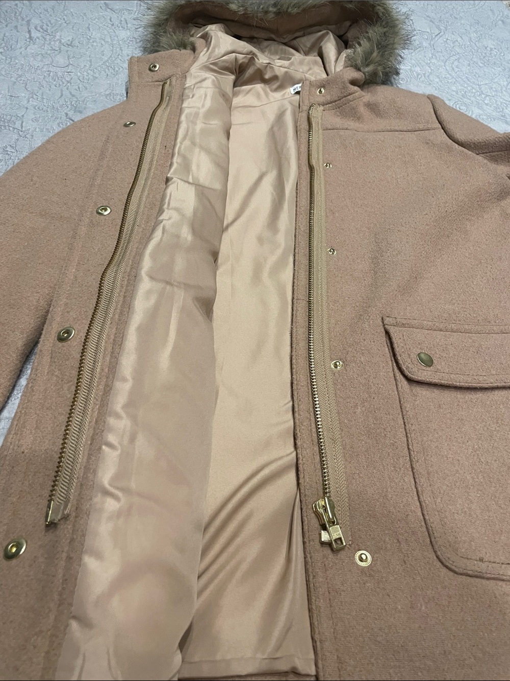 J. Crew Camel Wool-Blend Pea Coat with Faux-Fur Trim Hood - Picture 3 of 12